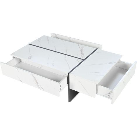 Tavolino da caffè bianco moderno con LED, effetto marmo, 105 x 60 x 35 cm, 3 cassetti (1/5)