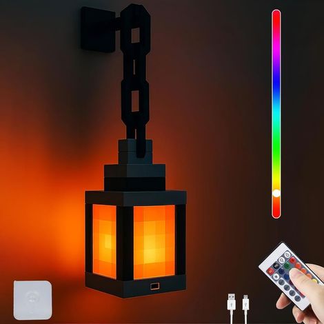 Pixelated Lantern Nachtlicht Tragbare Wall Nachtlicht 16 Farben mit Fernbedienung & Dimmfunktion 3D Nachttischlampe Kinder Akku Wandlampe für Schlafzimmer Camping Geschenk für Gamer (1/5)
