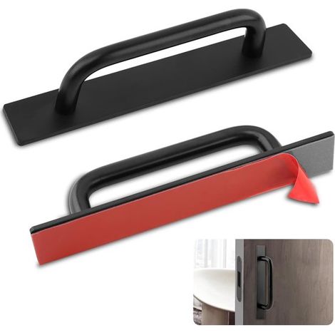 Lot de 2 poignées autocollantes - Poignée de meuble - Poignée de porte coulissante - Poignée de porte coulissante - Poignée de meuble noire - Poignée de salle de bain - Poignées de porte - Zwart (1/5)