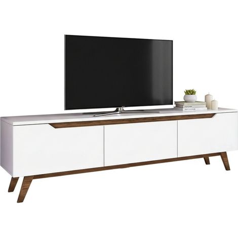 Dmora - Mobile porta TV Apatite, Credenza da soggiorno, Armadio basso per TV, Base parete attrezzata, 180x35h49 cm, Bianco e Noce