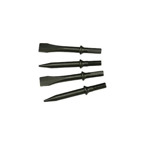 Mecafer – Jeu de 4 burins hexagonaux 10mm – 2 ronds et 2 plats – Longueur 120mm pour béton armé – Compatible marteau burineur