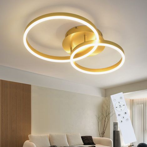 GBLY Deckenlampe LED Deckenleuchte Wohnzimmer - Wohnzimmerlampe Modern Design Dimmbar 59CM Schlafzimmerlampe mit Fernbedienung Gold 2 Ring aus Acryl 46W Deckenbeleuchtung für Schlafzimmer Küche
