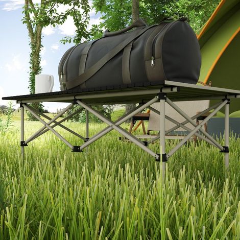 REDOM Table de camping 95x55x50 cm, pliante avec plateau enroulable, structure en X, aluminium kaki (1/5)