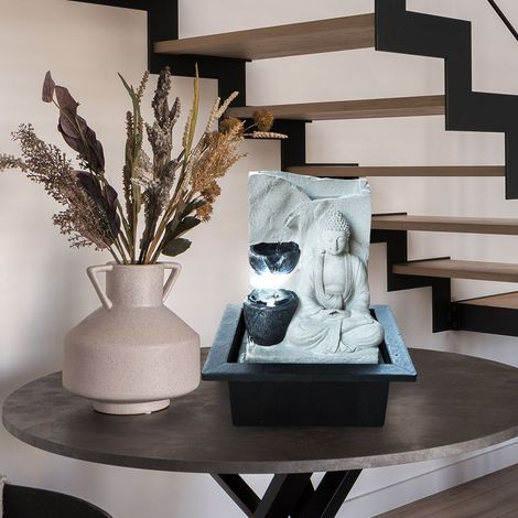 Fontana da tavolo con pompa Fontana con illuminazione a LED Fontana da interno design Buddha decorazione grigia, LxLxH 21x18,5x25,5 cm