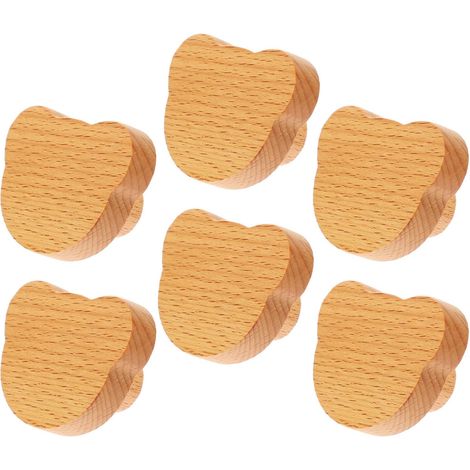 Bouton de meuble en bois ours, poignées de tiroir en bois, lot de 6 pièces, tête d’ours cartoon, pour armoire et bibliothèque, bois, décoration de meuble (1/5)
