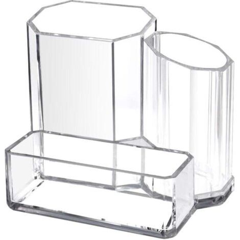 Portapenne in acrilico per scrivania, portapenne, portaoggetti per accessori e trucchi con 3 scomparti, organizer per la scuola e la casa