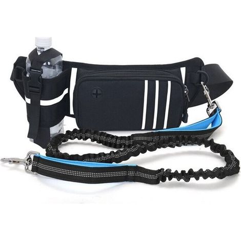 Convient aux chiens de grande, moyenne et petite taille, avec une pochette ventrale pour la course, le jogging et la marche, et une laisse standard (noire) à double poignée et sangle ventrale avec cou (1/5)