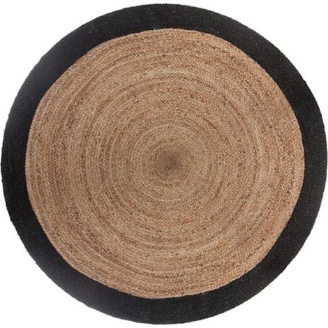 Pegane – Tapis rond jute noir et naturel 120 cm – Effet tendance – Pour salons modernes – Résistant et durable (1/4)