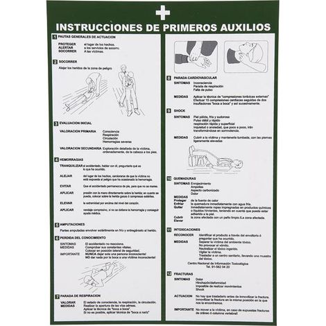 Señal poliestireno 420x297mm 1,5mm instrucciones de primeros auxilios