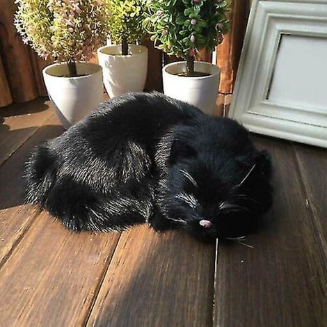 Chat en peluche réaliste en fausse fourrure, taille réelle, endormi (1/4)