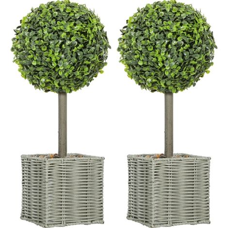 Set de 2 plantes artificielles résistantes aux UV en pot pour intérieur et extérieur, 50 cm, vert (1/5)
