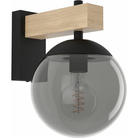 [GEBRAUCHT] Eglo Außenwandleuchte Bufalata Wandleuchte Wandlampe E27 Schwarz Holz Glas Rauch B-Ware