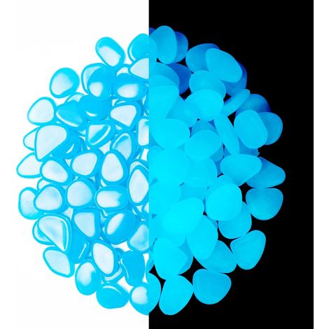 Glow Stone, 300pcs Blue Glow Pebbles, Artificial Pebbles Stones, for Outdoor Garden Aquarium Paths Kid's Room