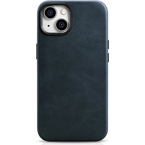 Custodia magnetica in pelle per iPhone 14 Plus con MagSafe, custodia in pelle premium cerata, blu navy (1/5)
