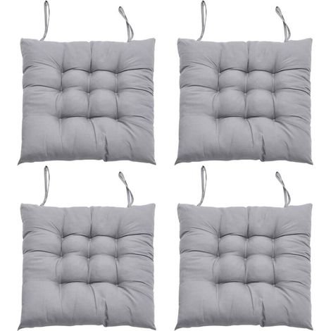 4er-Set Stuhlkissen mit Bändern – Komfortabel – 40 x 40 cm – Für Bürostühle, Garten, Balkon, Innen- und Außenbereich – Für Esszimmer, Wohnzimmer, Büro – Grau