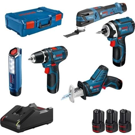 Set di 5 utensili 12V BOSCH PRO + 3 batterie GBA 12V 2.0Ah + caricatore GAL 12 - 0615990N1D