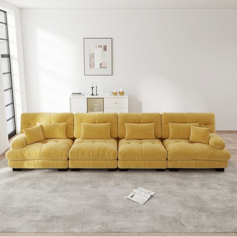 Modulares Ecksofa 406x77x81 cm gelb Chenille mit Tiefensitz und runden Armlehnen (1/5)