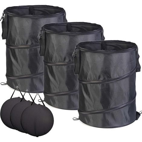 Zusammenfaltbarer Gartenabfallsack, Oxford 37L schwarz (3er-Pack), mit Griffen, robust und selbsttragend. (1/5)