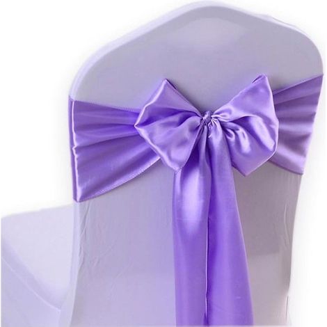 Lot de 50 nœuds de chaise en satin violet, pour décoration de mariage, banquet et autres événements. (1/3)