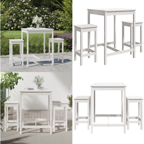 Set Bar da Giardino 3 pz Bianco in Legno Massello di Pino - Bar da giardino - Tavolo da bar