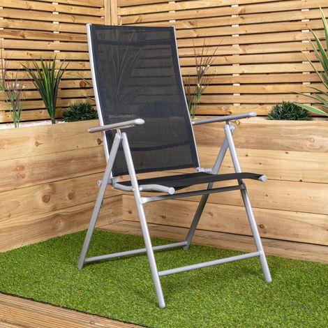 Outdoor Garden Patio Multi Position Reclining Folding Chair in Black and Silver (1/5)