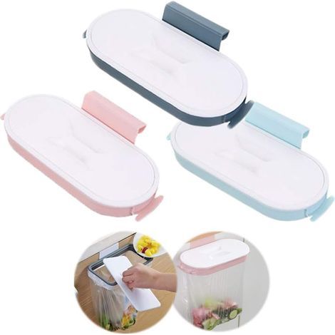 3 pcs Support pour Sac Poubelle de Cuisine, Armoire de Cuisine Porte-Sac Poubelle Poubelle Cuisine encastrable Porte, Porte-ordures Au-Dessus du Panier de Porte de l'armoire Support de Sac Poubelle-Fe (1/4)