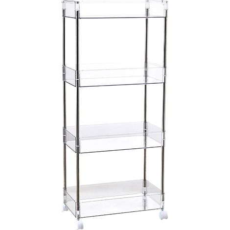 Acrylic Transparent Cosmetic Snacks Storage Shelf with Wheels Dormitory Floor Transparent Removable Storage Shelf 4 Layers 86.2x37x20.5cm