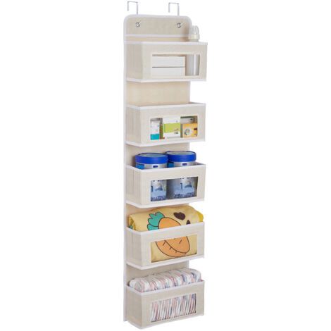 Rangement sur Porte avec 6 Poches Transparentes à Suspendre avec Crochets en Acier, Organiseur de Rangement pour Jouets, Chambre d'enfant, Cuisine, Chambre à Coucher, Salle de Bain, Beige (1/4)