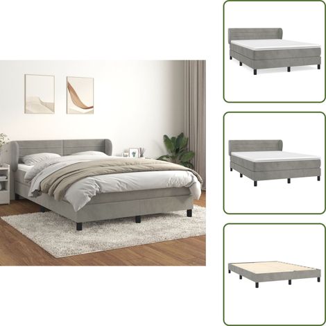 Boxspringbett mit Matratze Hellgrau 140x200 cm Samt - Samtbett - Boxspringbett - Doppelbett - Schlafzimmermöbel - Luxusbett (1/5)