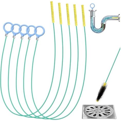Lot de 5 spirales de débouchage en spirale - 100 cm - Anti-casse - En acier - Revêtement en nylon - Pour cuisine, salle de bain, égout (1/5)
