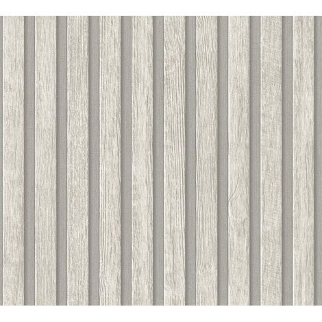 Empapelado aspecto madera Profhome 391095 papel pintado vinílico estampado en caliente tejido non tejido texturado de aspecto madera mate gris gris-claro 5,33 m2