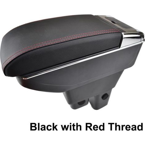 Accoudoir De Console Centrale En Cuir Noir avec double couches Spécifique pour Honda Fit Jazz 2009-2013(avec des coutures rouges) (1/4)