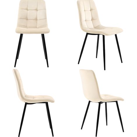 Lot de 4 chaises de salle à manger en velours beige avec piètement en métal (1/5)