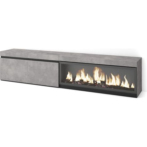 Skraut Home - Mueble TV, Televisión, Muebles de salón, almacenaje, 210, Para TV hasta 80", Chimenea eléctrica XXL, Estilo Moderno, Gris Cemento (1/5)