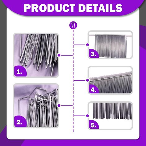 Picchetti da giardino a forma di U da 3 mm, 100 pezzi, giunti di fissaggio in plastica con gancio, clip per tubi di irrigazione, recinzioni fisse, chiodi per erba artificiale (1/4)