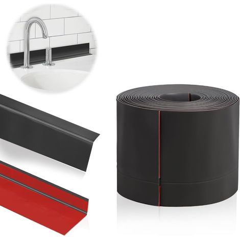 Plinthe souple 5 m, bande autocollante PVC 50 x 20 mm, finition cuisine et salle de bain (noir) (1/5)
