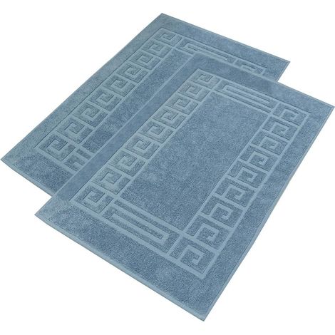 Lot de 2 Tapis de Bain en éponge 100% Coton - Tapis de Bain de Haute qualité - Extra Doux, absorbants et lavables en Machine - Fabriqué en Italie (Bleu, 60 x 90 cm) (1/5)