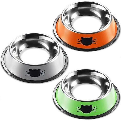 Lot de 2 gamelles antidérapantes en acier inoxydable pour petits chats - Incassables, épaisses, d'une contenance de 200 ml - Usage intérieur, base en caoutchouc amovible, faciles à nettoyer, jolie cou (1/5)