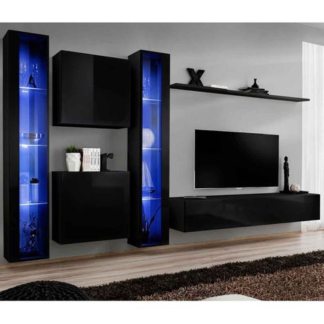 Meuble TV Mural Design "Switch XVI" 330cm Noir (1/4)