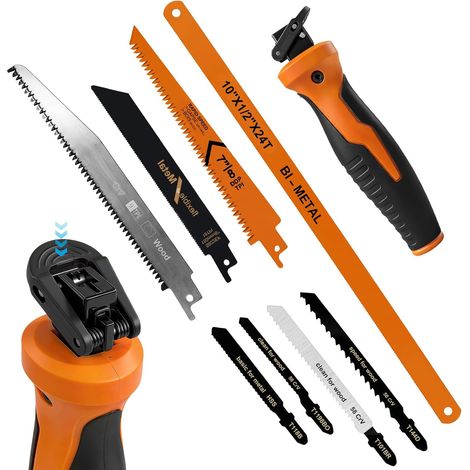 8-in-1 Bügelsäge, multifunktionale Mini-Handsäge, selbstverriegelndes Design und ergonomischer Griff, zum Schneiden von Holz, Kunststoff und Sperrholz (1/5)