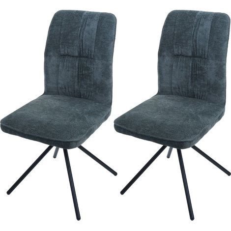 2er-Set Esszimmerstuhl HHG-432, Küchenstuhl, drehbar Auto-Return, Stoff/Textil Chenille (340g/m²) Öko-Tex blau-grün