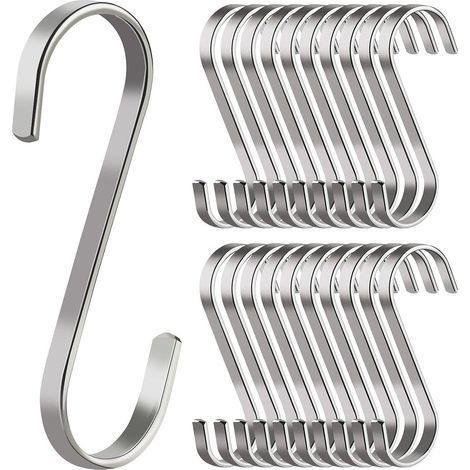 Robuste S-Haken, 20 flache, S-förmige Edelstahl-Haken, multifunktional zum Aufhängen von Küchenutensilien, Kleidung und Gartengeräten, maximale Traglast 10 kg, silberfarben (1/5)