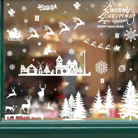 Stickers Noel Fenetre,2030cm 9pcs Reutilisable Autocollant Noel Fenetre Electrostatique Avec Flocon De Neige, Rennes Decoration Noel Fenetre,Blancs Stickers Noel Vitre Pour Déco Noel De Intérieur