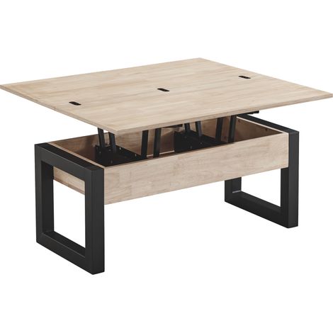Table basse relevable et extensible coloris chêne nordique/Noir - Longueur 110 x Profondeur 102 - 110 x Hauteur 51 cm (1/5)