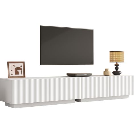 Meuble TV bas moderne avec façade ondulée, grand espace de rangement, ouverture par simple pression – meuble TV minimaliste pour salon (1/5)