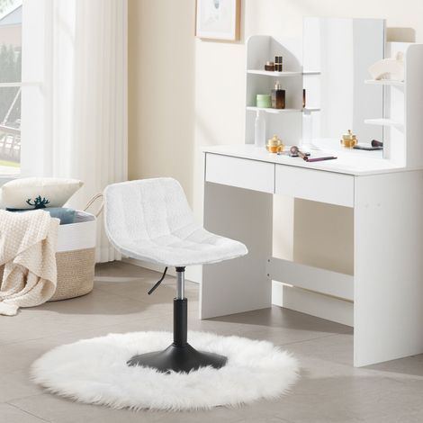 WOLTU 1x Barhocker Barstuhl 360° drehstuhl höhenverstellbare Schminkhocker mit Rückenlehne Bürohocker Arbeitshocker aus bequemer Chenille, Metall, Weiß (1/5)