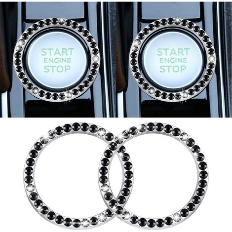 2 Pièces Couvercle Du Bouton De Démarrage Du Moteur De Voiture En Strass Cristal, Auto Moteur Démarrage Arrêt Cristal Strass Bouton Anneau Autocollant, Voiture Décor Accessoires (Noir1) (1/5)