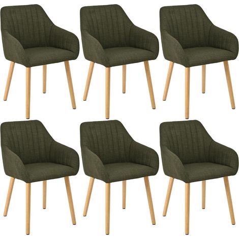 Esszimmerstühle 6er Set mit Armlehne, Holzbeine, Grün, Polyester (1/5)