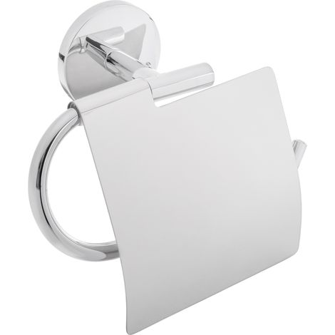 PrimeMatik - Porte-rouleau chromé avec couvercle pour papier toilette modèle Renne (1/5)
