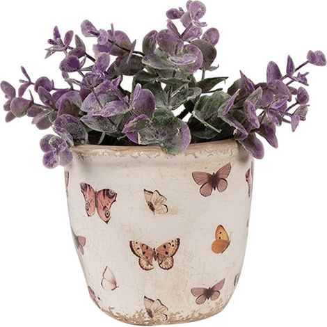 Pot de fleurs d'intérieur beige papillons 11x10cm
